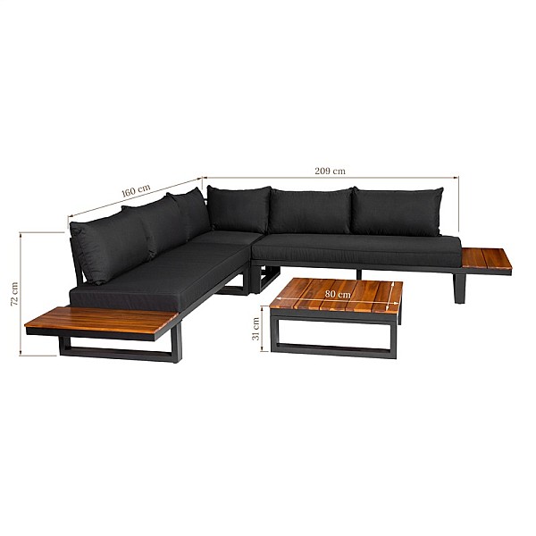 OUTDOOR FURNITURE SET BLACK/WOOD 5 SEAT