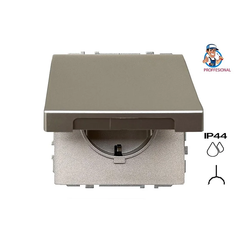 Kištukinis lizdas LIREGUS MODERN. IP44. šampano spalvos