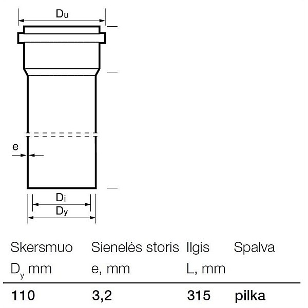 Kanalizācijas caurule Wavin D110x315mm. PVC