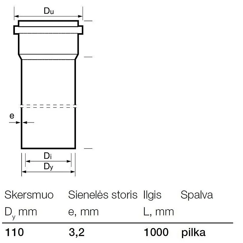 PIPE WITH SOCKET S&W110X3.2X1000 PVC ML PIPE WITH SOCKET S&W110X3.2X1000 PVC ML