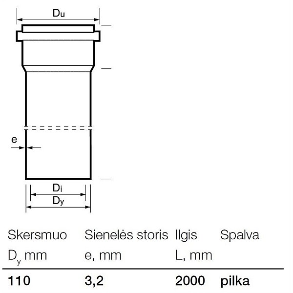 PIPE WITH SOCKET S&W 110X3.2X2000 PVC ML