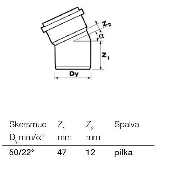 Līkums PVC Wavin. Ø50 22°