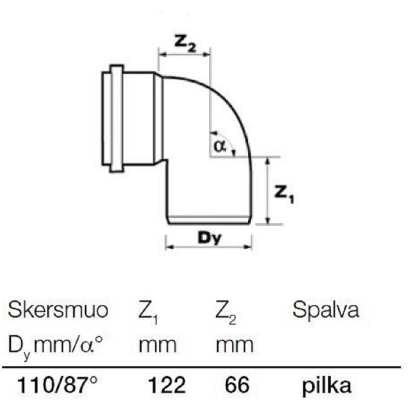 Kanalizācijas caurules 87° līkums Wavin D110mm. PVC