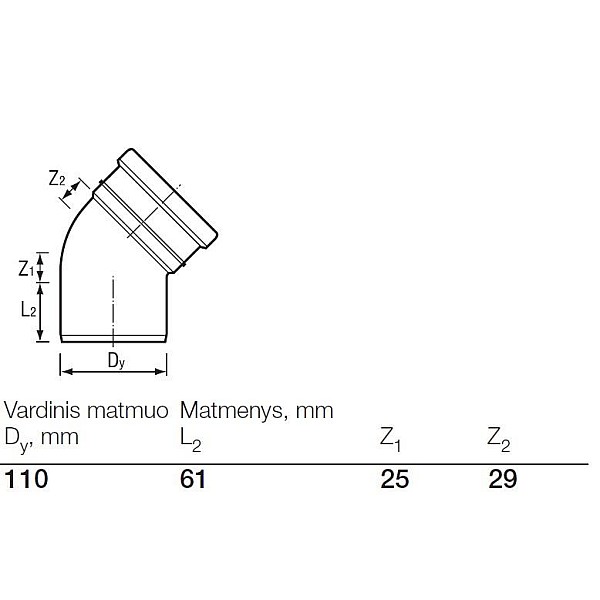 Āra kanalizācijas caurules 45° līkums Wavin D110mm. PVC