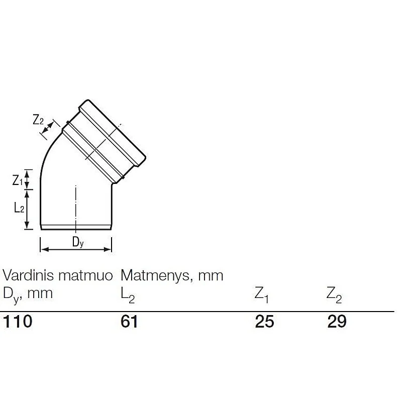 Āra kanalizācijas caurules 45° līkums Wavin D110mm. PVC Āra kanalizācijas caurules 45° līkums Wavin D110mm. PVC