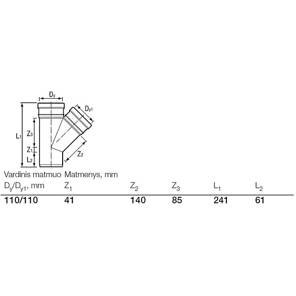 Āra kanalizācijas caurules trejgabals Wavin D110mm. 45°. PVC