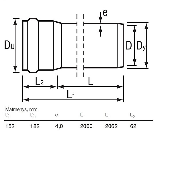 Āra kanalizācijas caurule Wavin SN4 D160x2000mm. PVC