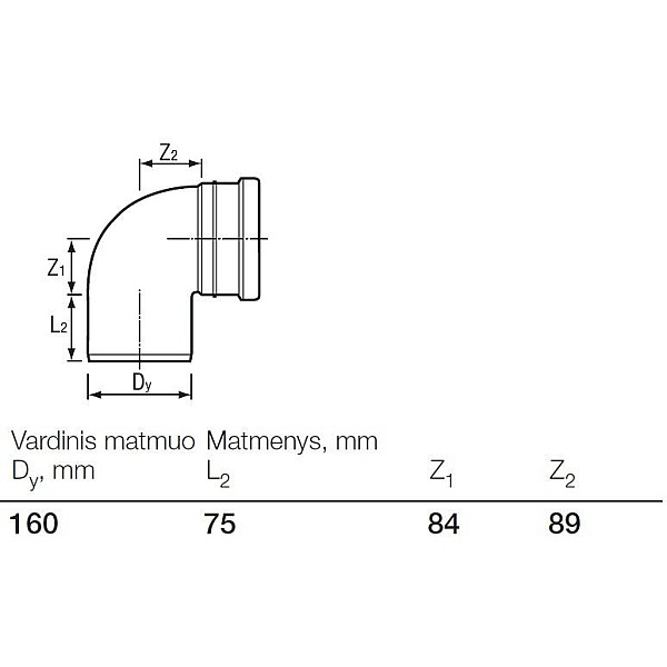 Āra kanalizācijas caurules 88.5° līkums Wavin D160mm. PVC