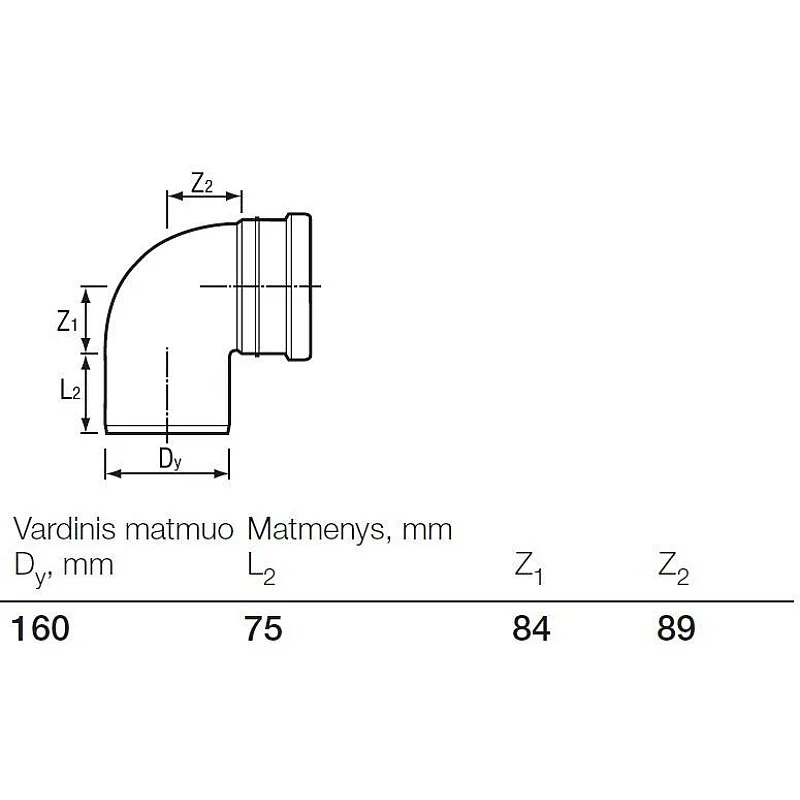 Āra kanalizācijas caurules 88.5° līkums Wavin D160mm. PVC
