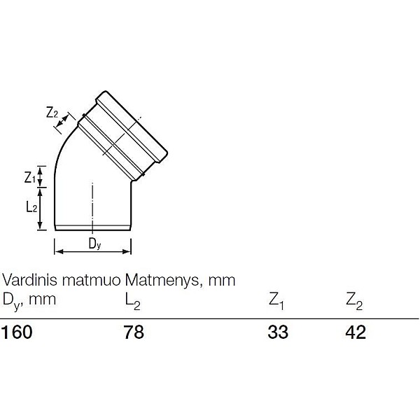 Āra kanalizācijas caurules 45° līkums Wavin D160mm. PVC