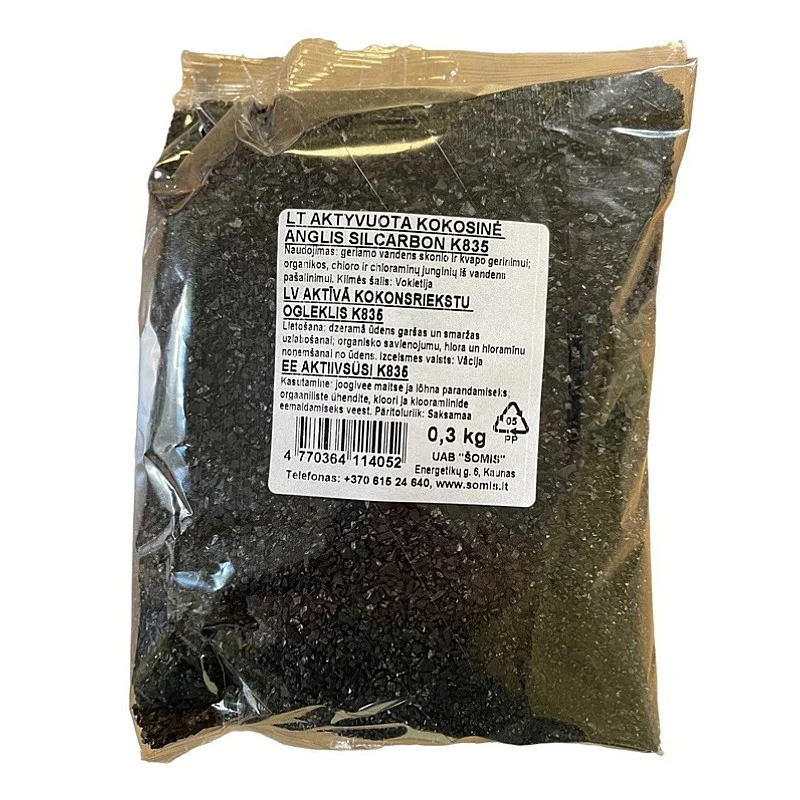 Aktivētās kokosriekstu ogles pildviela Šomis K835. 0.3 kg Aktivētās kokosriekstu ogles pildviela Šomis K835. 0.3 kg