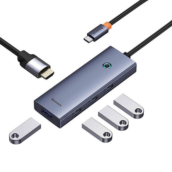 Adapteris Baseus HDMI + 4 x USB 3.0. HDMI/USB-C. 0.1m. 40 W