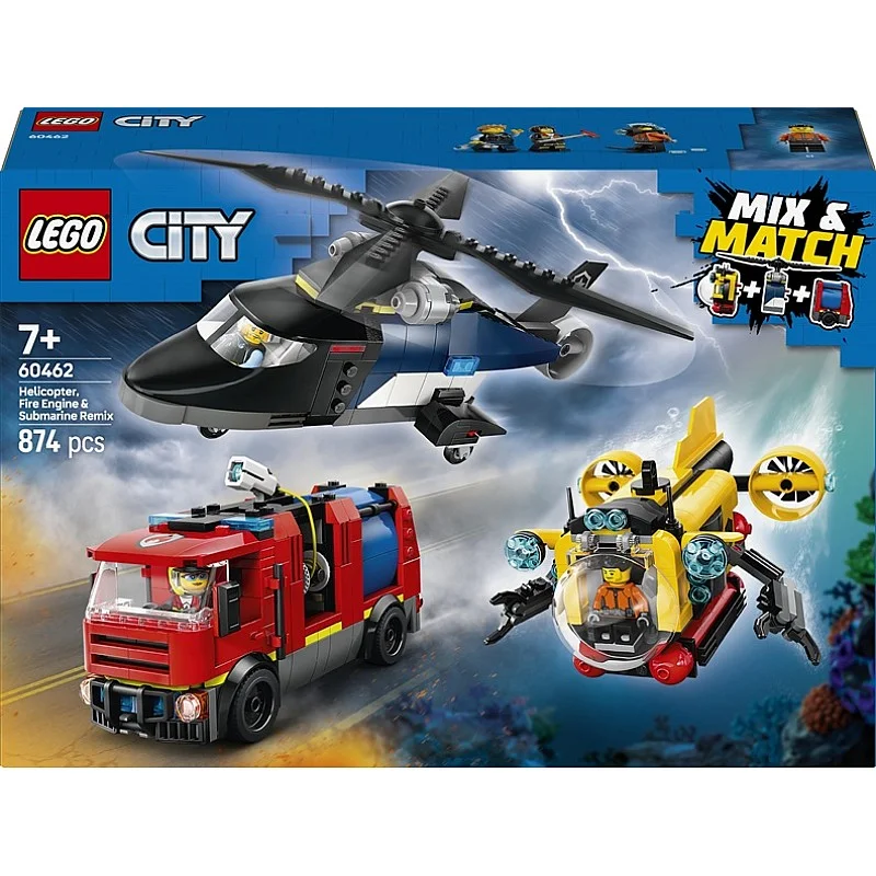 LEGO® City Helicopter. Fire Engine & Submarine. 874 vnt.