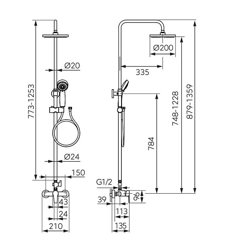 Dušas komplekts Ferro. melna