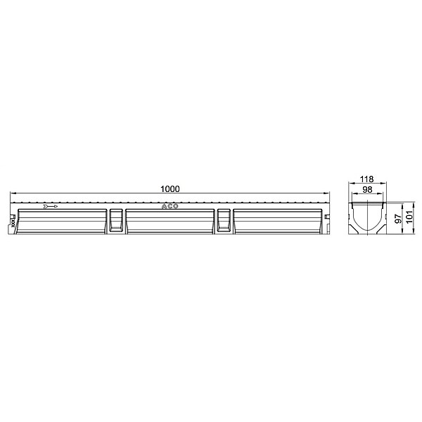 KANĀLS AR ZN REŽĢI UN IZVADU D110.100CM (ACO)