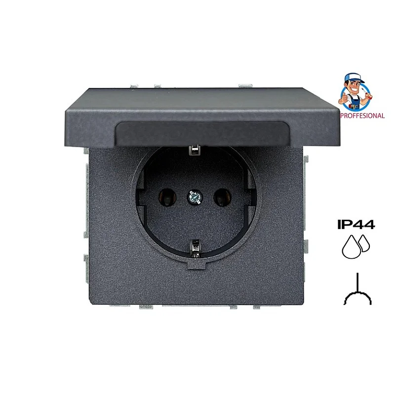 Kištukinis lizdas LIREGUS MODERN. IP44. mat.juodos spalvos