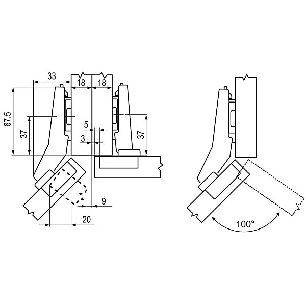 HINGE FURN 45OPUS CLIP D35 100OH=0 EUROV