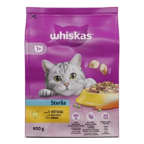 DRY CAT FOOD WHISKAS STERILE CHICKE 800G