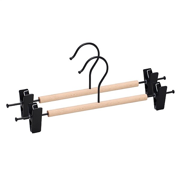 METAL HANGER WOOD ROUND BAR BLACK 2PCS