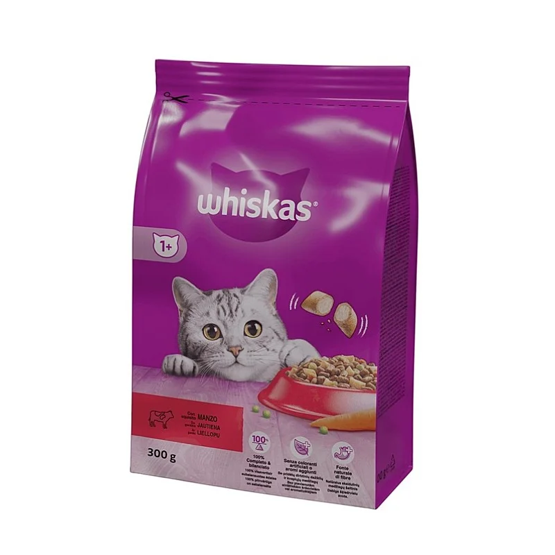 CAT FOOD DRY WHISKA ADULT WITH BEEF 300G