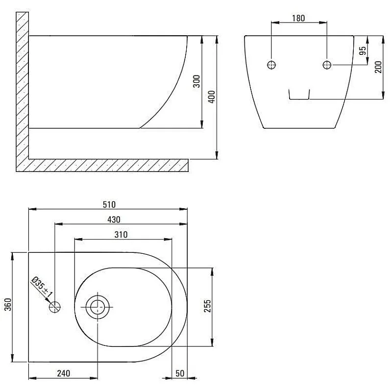 PEONIA BIDET. NERO. WALL MOUNTED