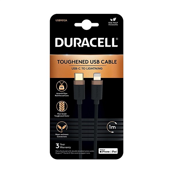 Vads Duracell USB9012A. Lightning/USB-C. 1 m. pelēka