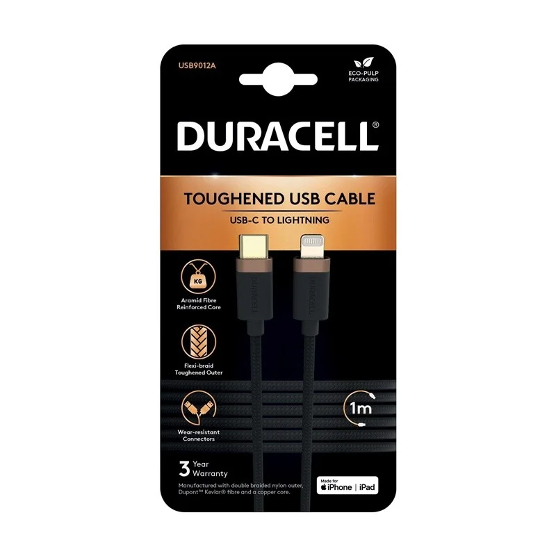Vads Duracell USB9012A. Lightning/USB-C. 1 m. pelēka Vads Duracell USB9012A. Lightning/USB-C. 1 m. pelēka