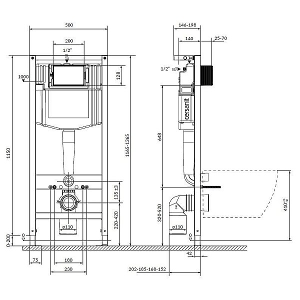 WC SET S701-781 WITH FRAM +GL WH BUTTON