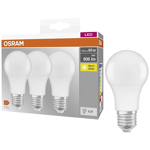 Spuldze Osram LED. A60. silti balta. E27. 8.5 W. 800 lm