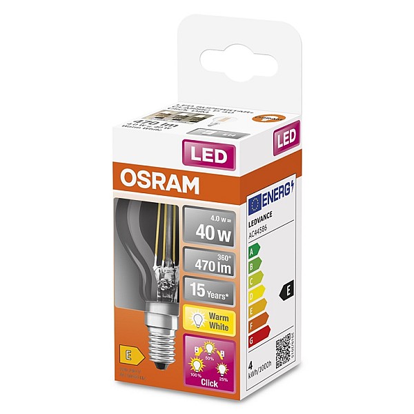 Spuldze Osram LED. P40. silti balta. 4 W. 470 lm