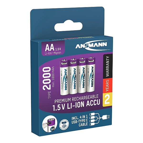 Įkraunami elementai ANSMANN AA. 1800 mAh. 1.5V. 4 vnt.