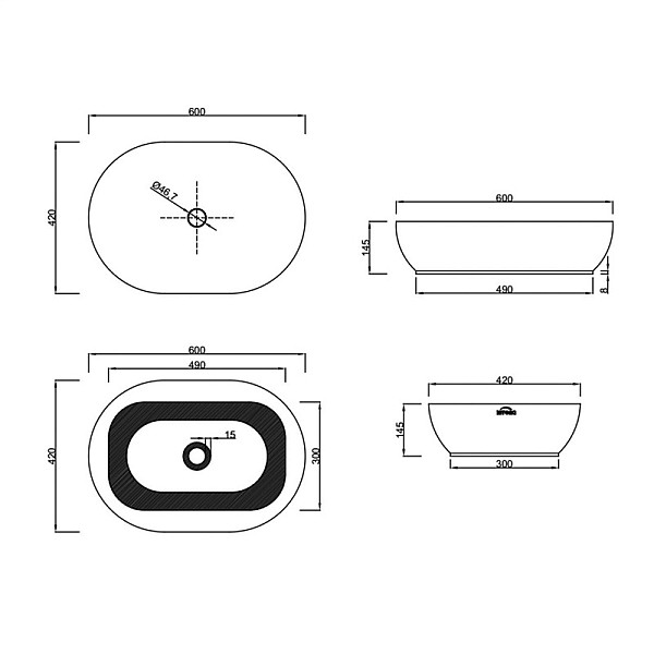 WASHBASIN TEJA 60CM OVAL WHITE GLOSSY