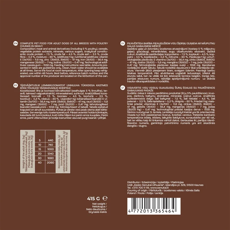 Šlapias šunų maistas HOPPY. paukštiena. 0.415 kg