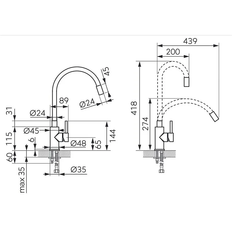 Virtuves jaucējkrāns Ferro Zorba Inox BZR4PSS
