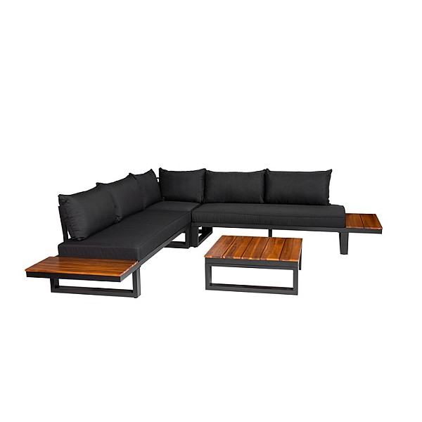 OUTDOOR FURNITURE SET BLACK/WOOD 5 SEAT