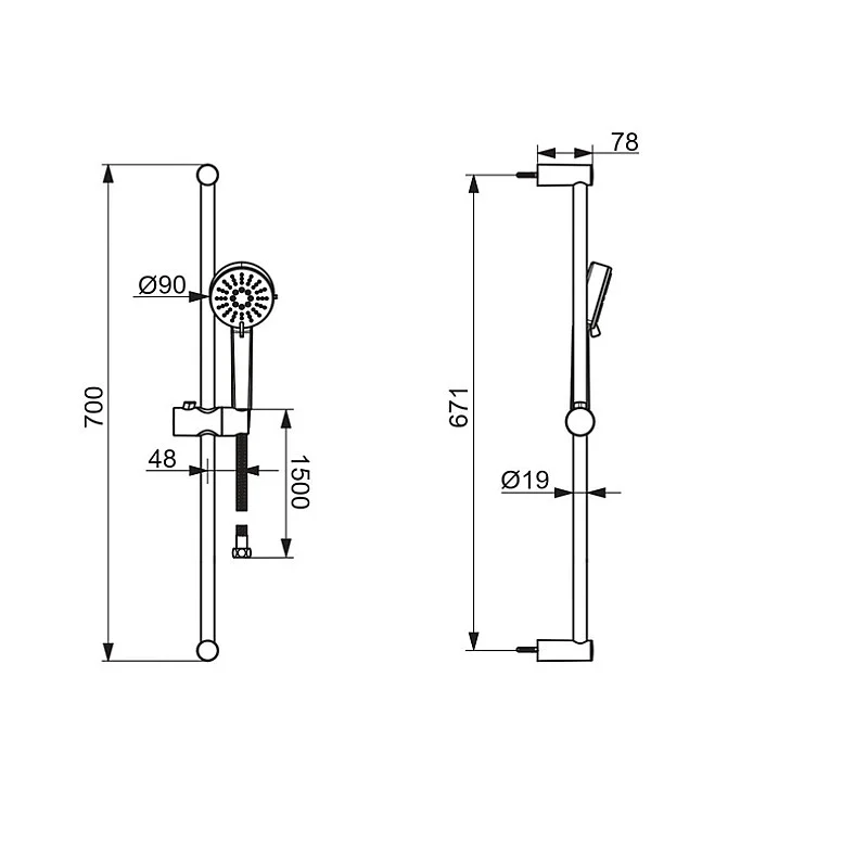 SHOWER SET 700MM 3 SPRAY SHOWER HEAD