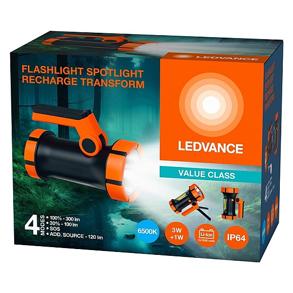 FLASHLIGHT HAND RECHARGE 3W+1W 300LMIP64