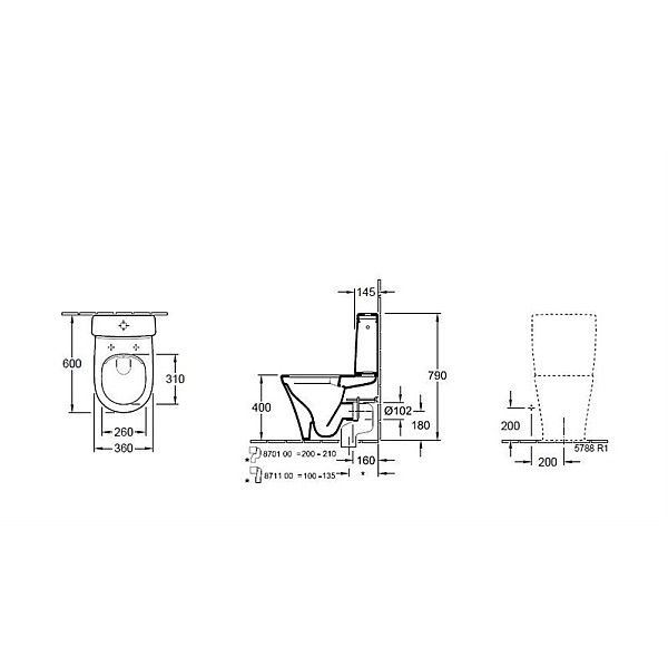 Tualete Villeroy & Boch 4625H201. ar vāku. 360 mm x 400 mm