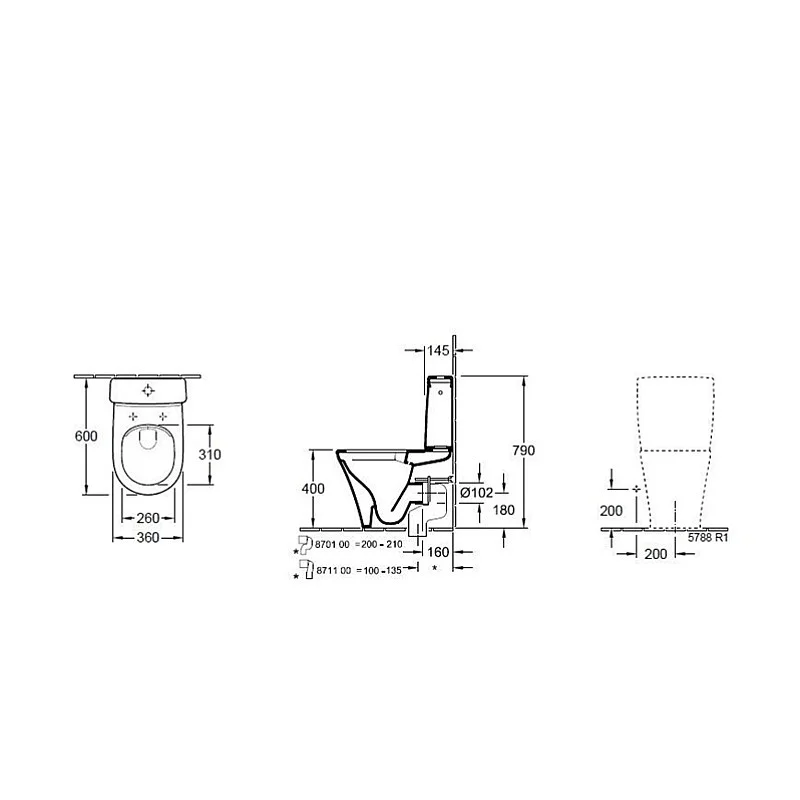 Tualete Villeroy & Boch 4625H201. ar vāku. 360 mm x 400 mm