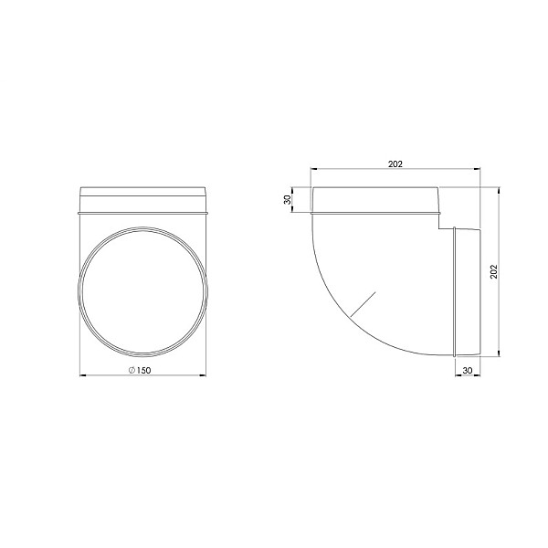 Ventiliacijos alkūnė EUROPLAST AL150-90. D150 90°