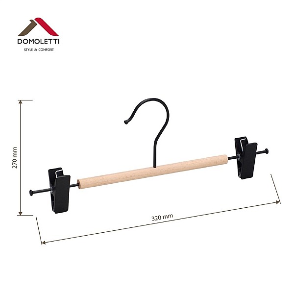 METAL HANGER WOOD ROUND BAR BLACK 2PCS