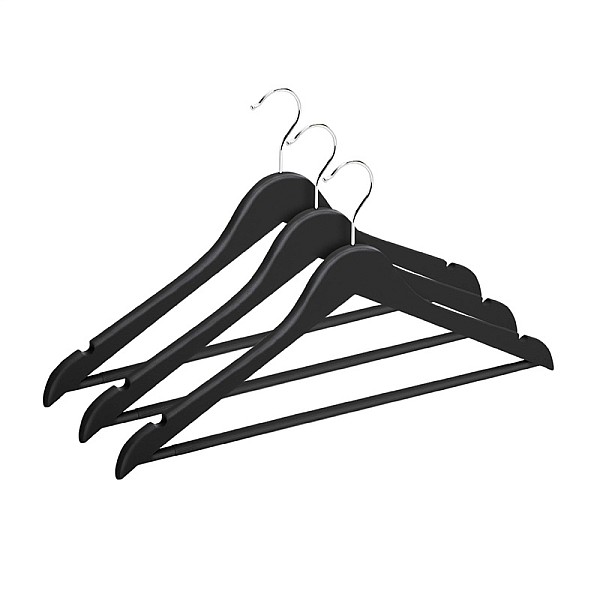 RUBBER COATED HANGER LSR013C BLACK 3PCS