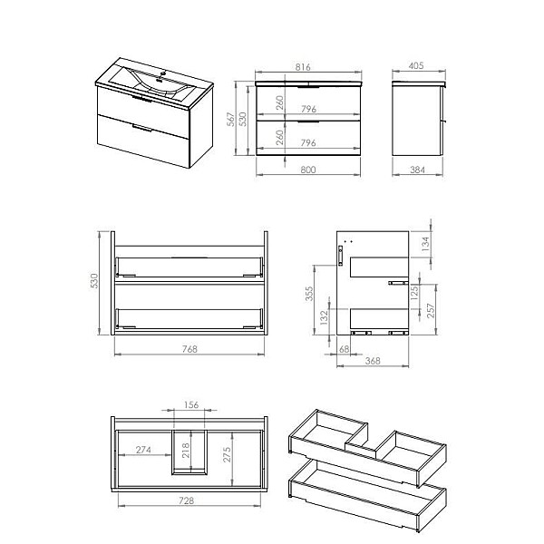 CABINET WITH BASIN ASTRA 80 FUME MAT