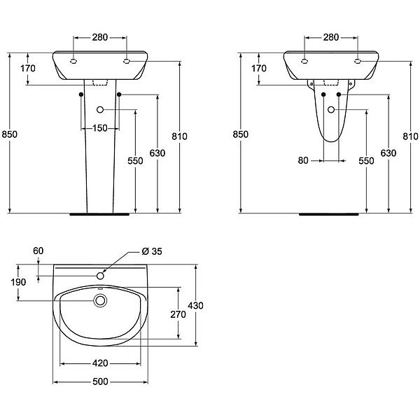 BASIN HUNG ULYSSE S 50X463 WHITE