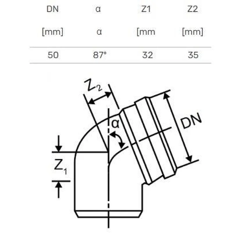 Alkūnė vidaus kanalizacijai Magnaplast Skolan. 58 mm. 87 ° Alkūnė vidaus kanalizacijai Magnaplast Skolan. 58 mm. 87 °