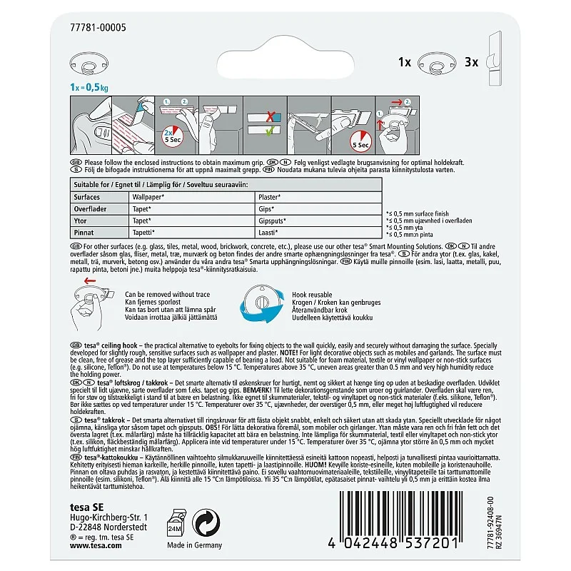 Drabužių kabliukas Tesa tesa 77781. balta Drabužių kabliukas Tesa tesa 77781. balta