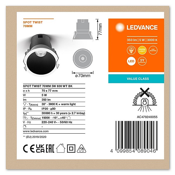 Lampa padziļinājums Ledvance Twist TWIST. 5W. 3000°K. LED