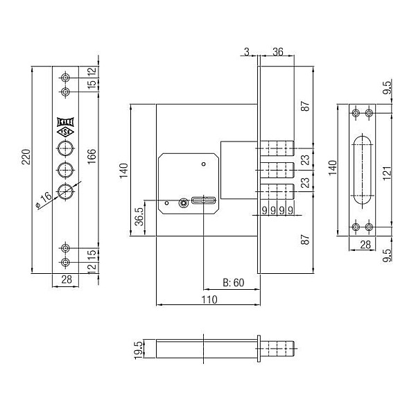 MORTISE LOCK KALE. 257L. CP