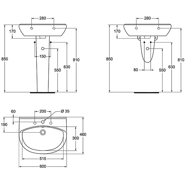 BASIN HUNG ULYSSE S 60X46 WHITE