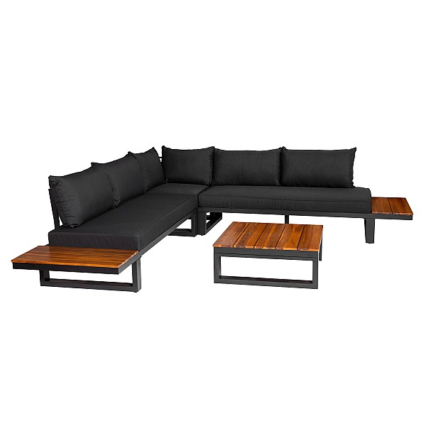 OUTDOOR FURNITURE SET BLACK/WOOD 5 SEAT